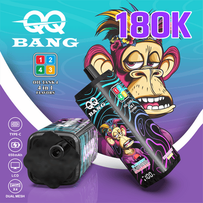 QQ Bang 180000 180K Puffs 4 In 1 Flavors LCD Display Rechargeable Disposable Vape