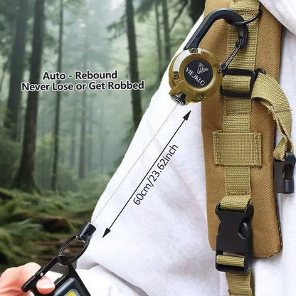 🔑Retractable Carabiner Keychain – 65cm steel lanyard, 100,000 pull cycles. Lightweight & sturdy.