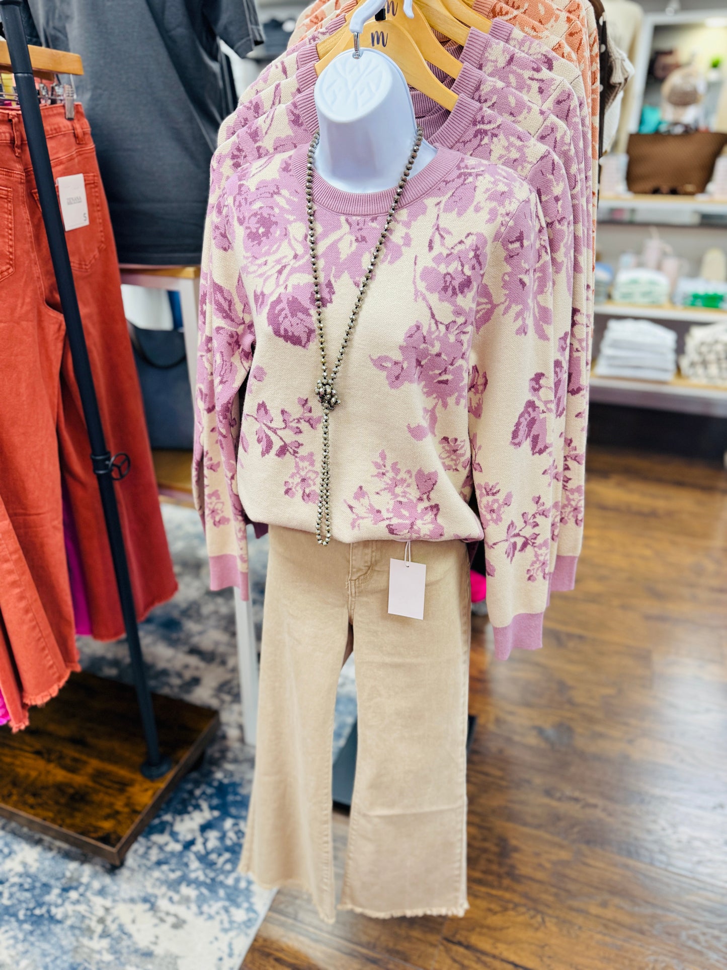 Floral Printed Sweater Lavender