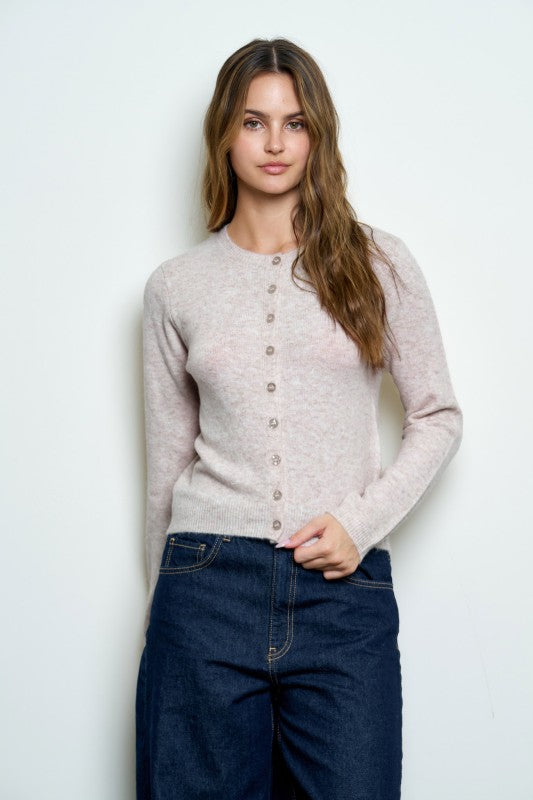 Classic Crew Neck Button Cardigan Khaki