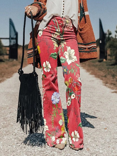 Women's Vintage Collage Art Print Casual Wide Leg Pants