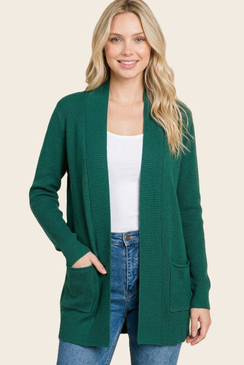 Waffle Texture Solid Cardigan Forest