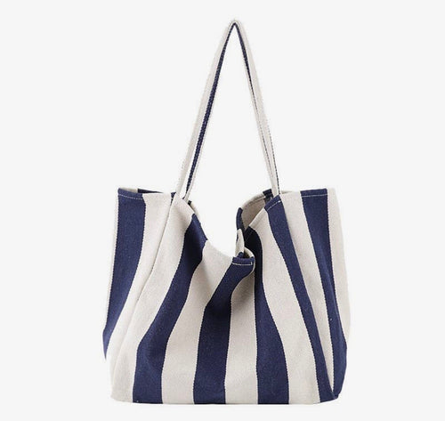 Stripe Beach Pool Tote Bag Navy