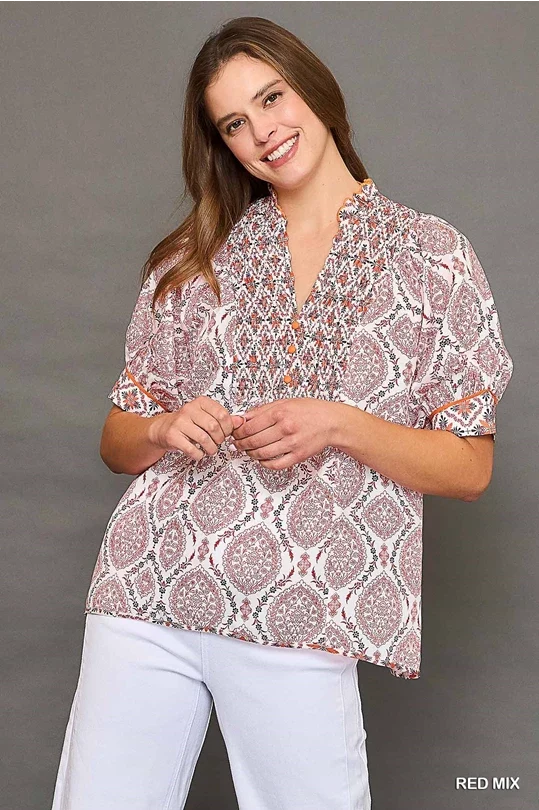UMGEE Boho Mixed Print Top