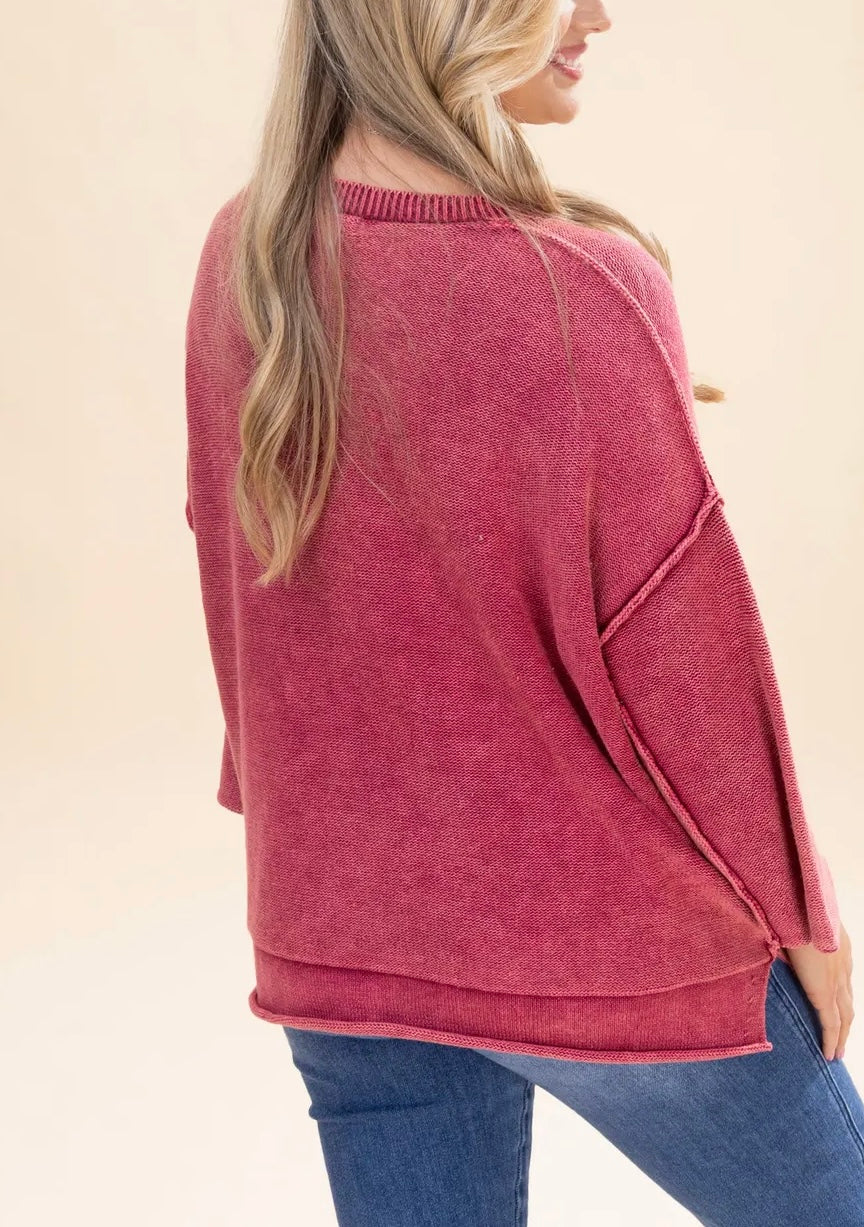 Breezy Knit Top Wine Red