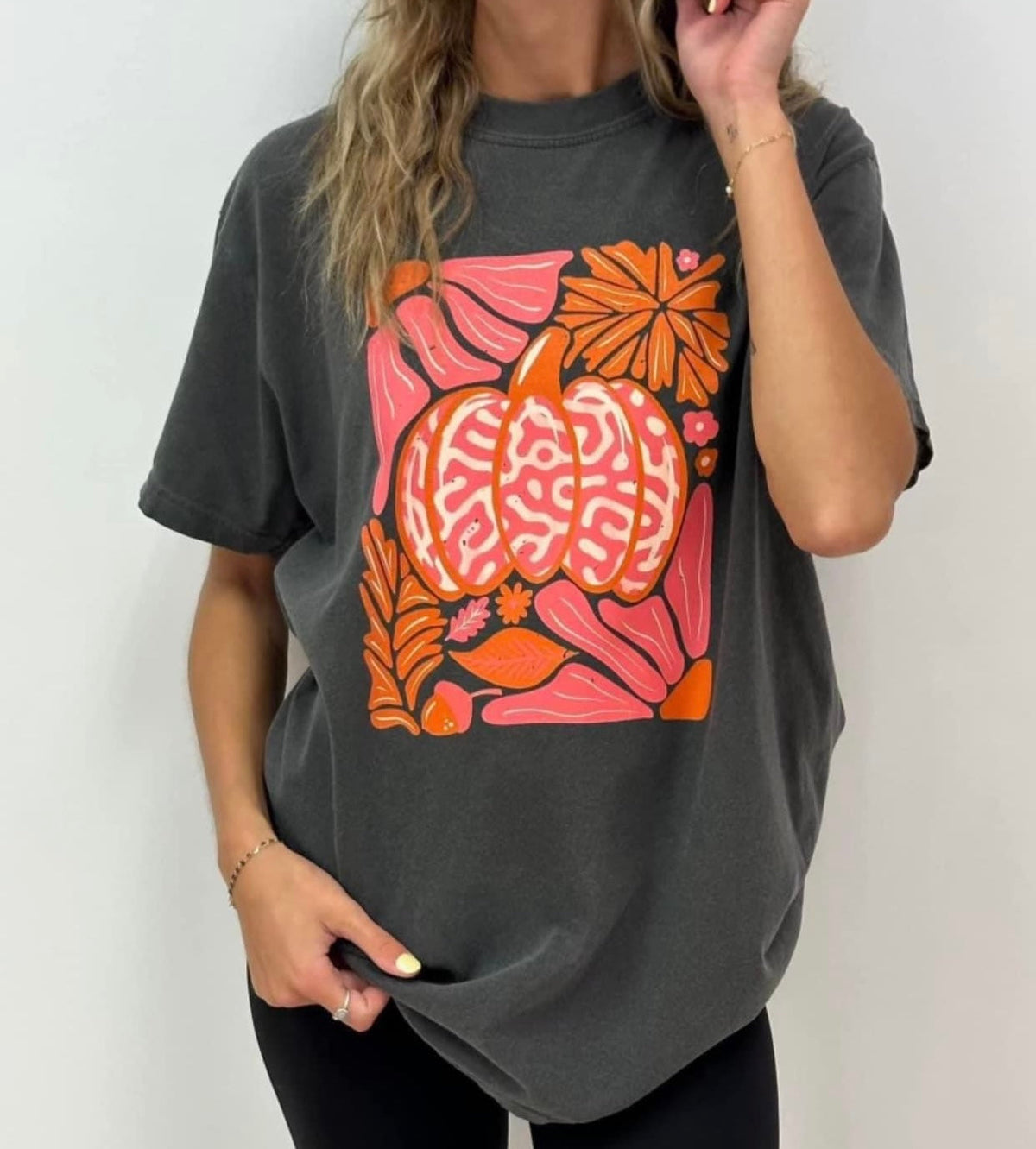 Comfort Colors Charcoal Pumpkin Floral Tee