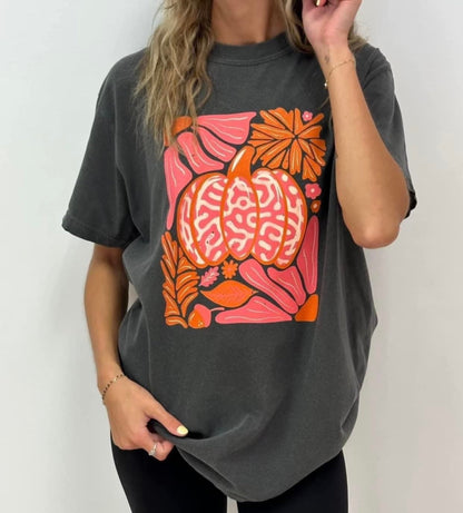 Comfort Colors Charcoal Pumpkin Floral Tee