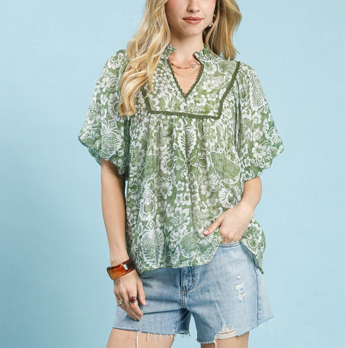 UMGEE Collins Abstract Top Green Mix