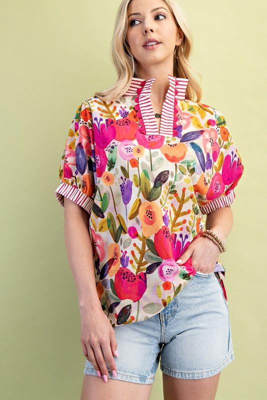 Poppy Floral Top Fuchsia Mix