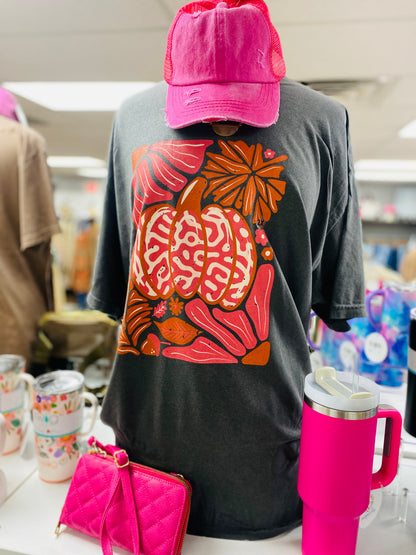 Comfort Colors Charcoal Pumpkin Floral Tee