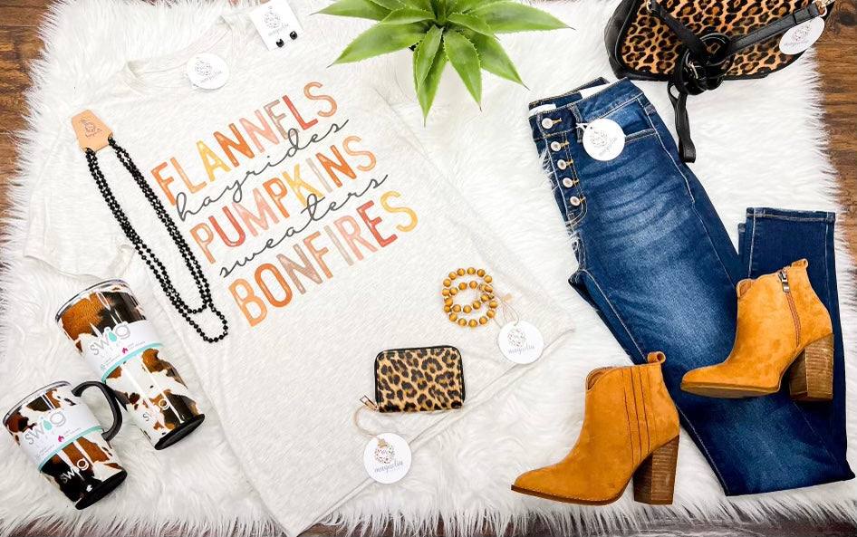 Flannels Hayrides Pumpkins Sweaters Bonfires Tee