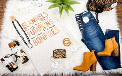 Flannels Hayrides Pumpkins Sweaters Bonfires Tee