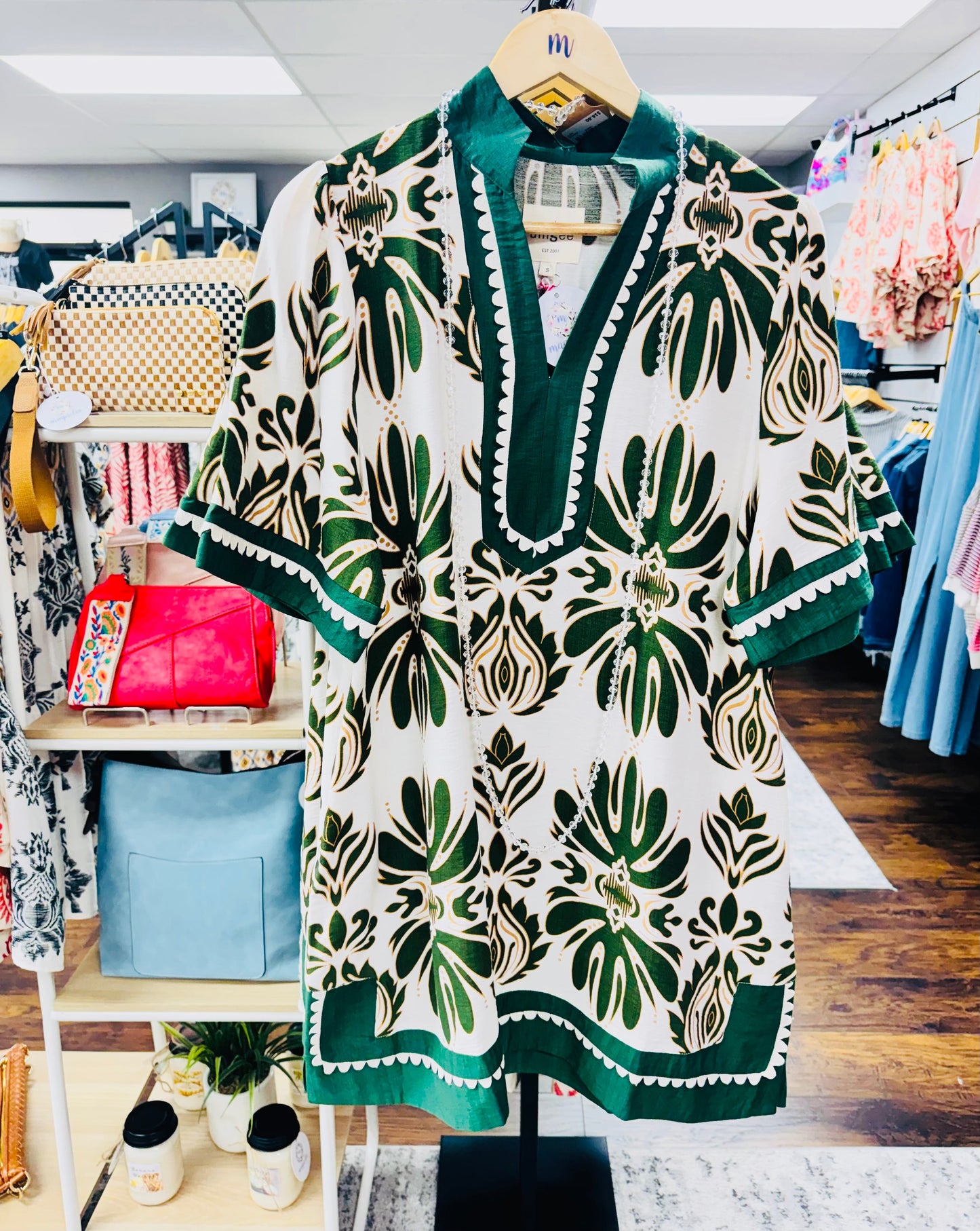 UMGEE Border Print Floral Dress Sage Mix