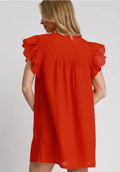 UMGEE Red Ruffle Sleeve Babydoll Dress