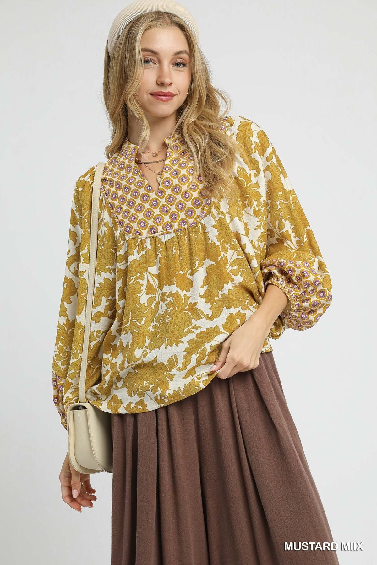UMGEE Abstract Floral Top Mustard Mix