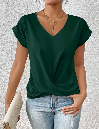 Tirenne - Fluid Draped V-Neck Blouse