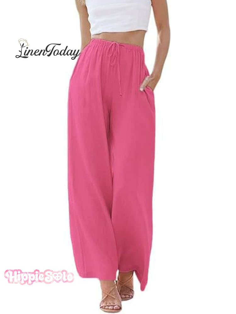 Women's Solid Color Loose Elegant Casual Simple Cotton And Linen Pants