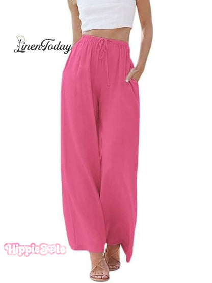 Women's Solid Color Loose Elegant Casual Simple Cotton And Linen Pants