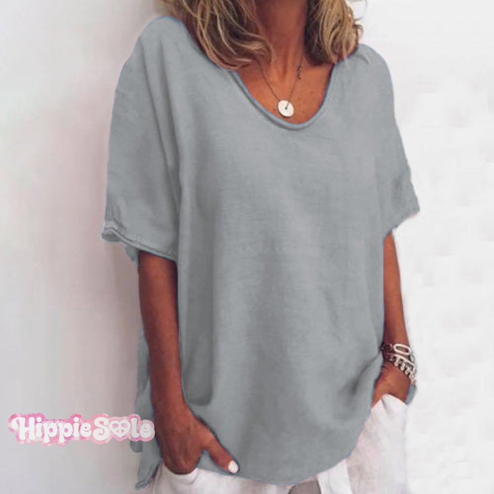 Solid color V-neck short-sleeved plus size women's T-shirt