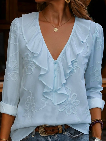 Nalevia - Soft-Touch V-Neck Long Sleeve Top