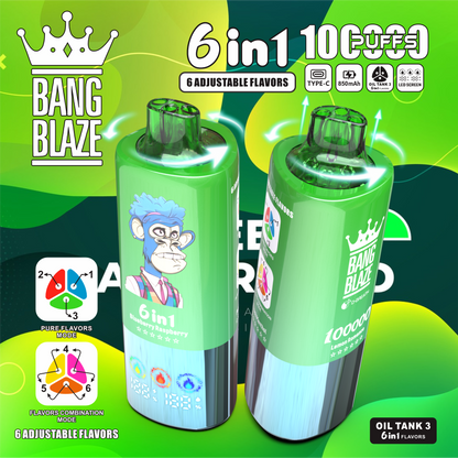 Bang Blaze 100000 100K Puffs 6 in 1 Flavors Newest Original Rechargeable LED Display Disposable Vape