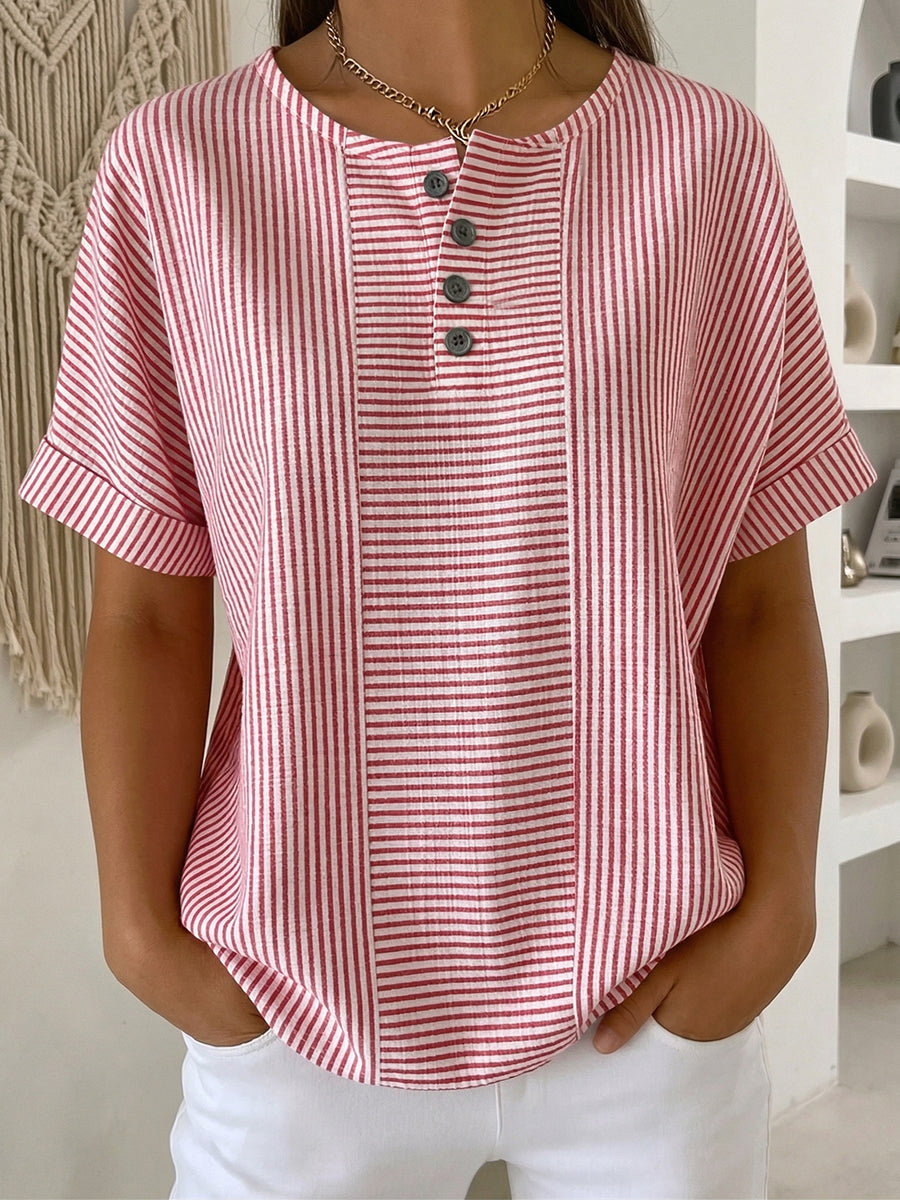 Selvara - Striped Button Blouse