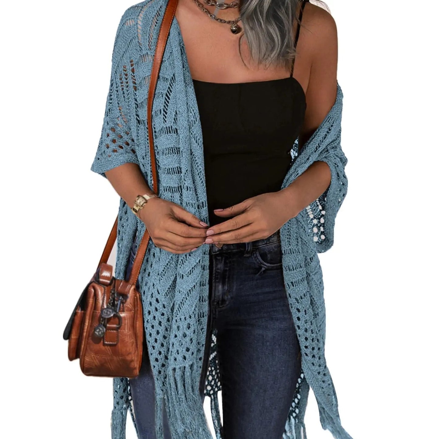 🥳2026 HOT SALE🥳💞50K+ SOLD!🌸☀️ 50% OFF! Oversized Knit Cardigan – Lightweight crochet tassel kimono for spring & summer. Breathable viscose‑nylon blend – no itch, no cling – layer over anything! 🧶✨