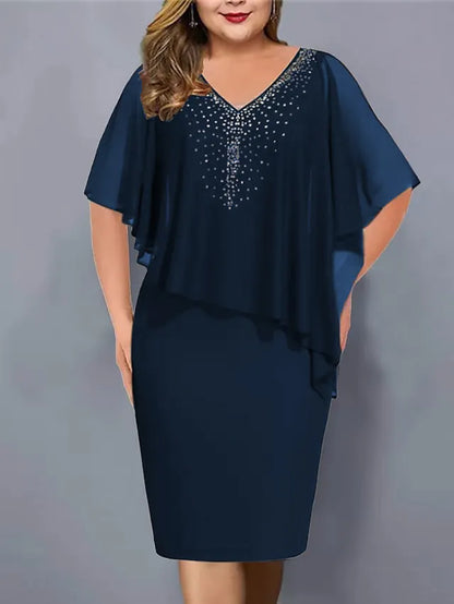 Lirienne - Premium Rhinestone V-Neck Midi Dress