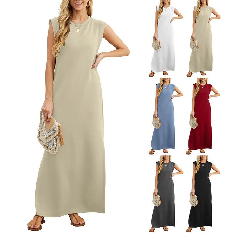 🎉2026 Hot Sale 49% OFF💃🌿Women's Crewneck Casual Loose Split Wrinkle-Free Long Dress