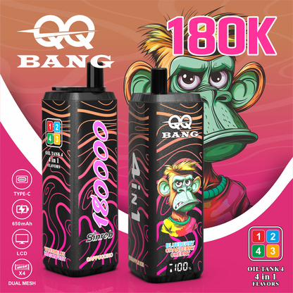 QQ Bang 180000 180K Puffs 4 In 1 Flavors LCD Display Rechargeable Disposable Vape