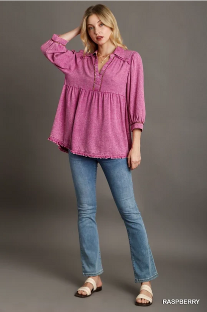UMGEE Raspberry Linen Babydoll Top