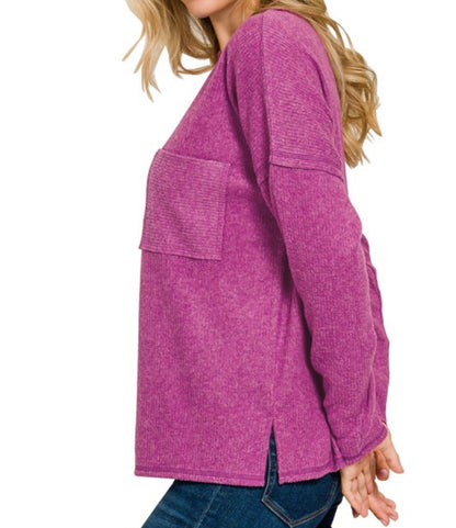 Ribbed Pocket Sweater Plum