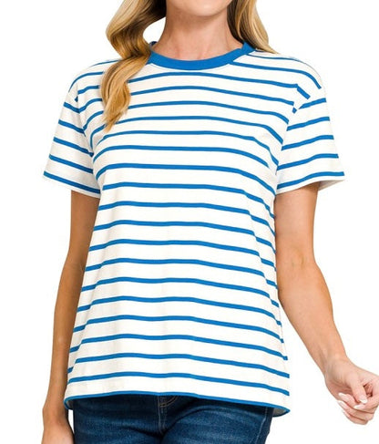 Stripe Classic Cotton Tee Ocean Blue