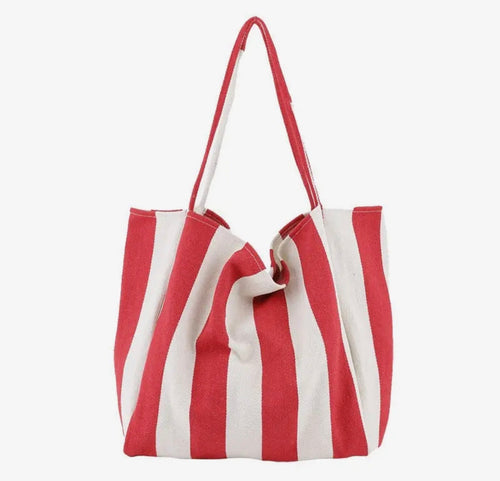 Stripe Beach Pool Tote Bag Red