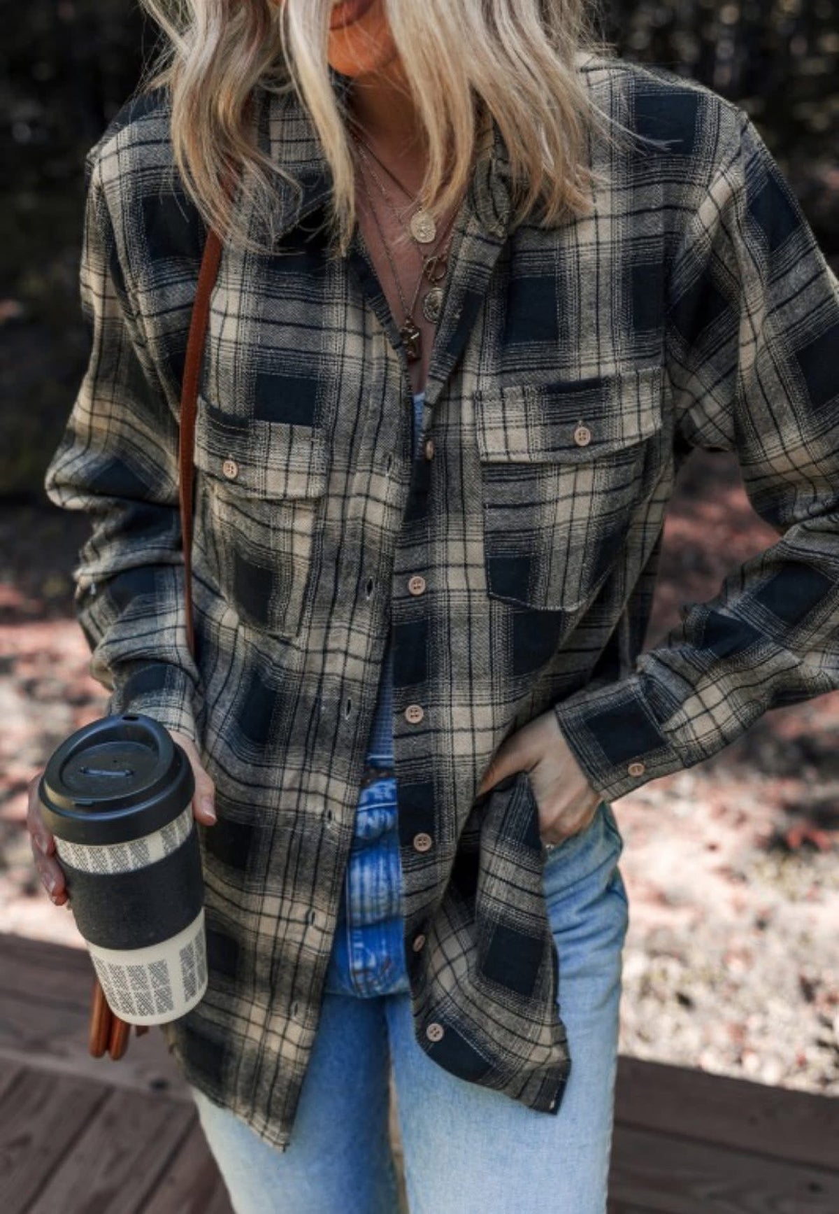 Black Plaid Flannel Button Down