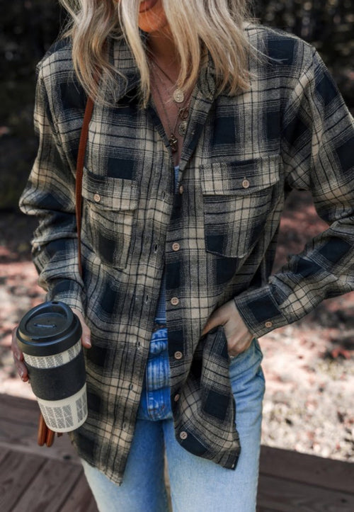 Black Plaid Flannel Button Down