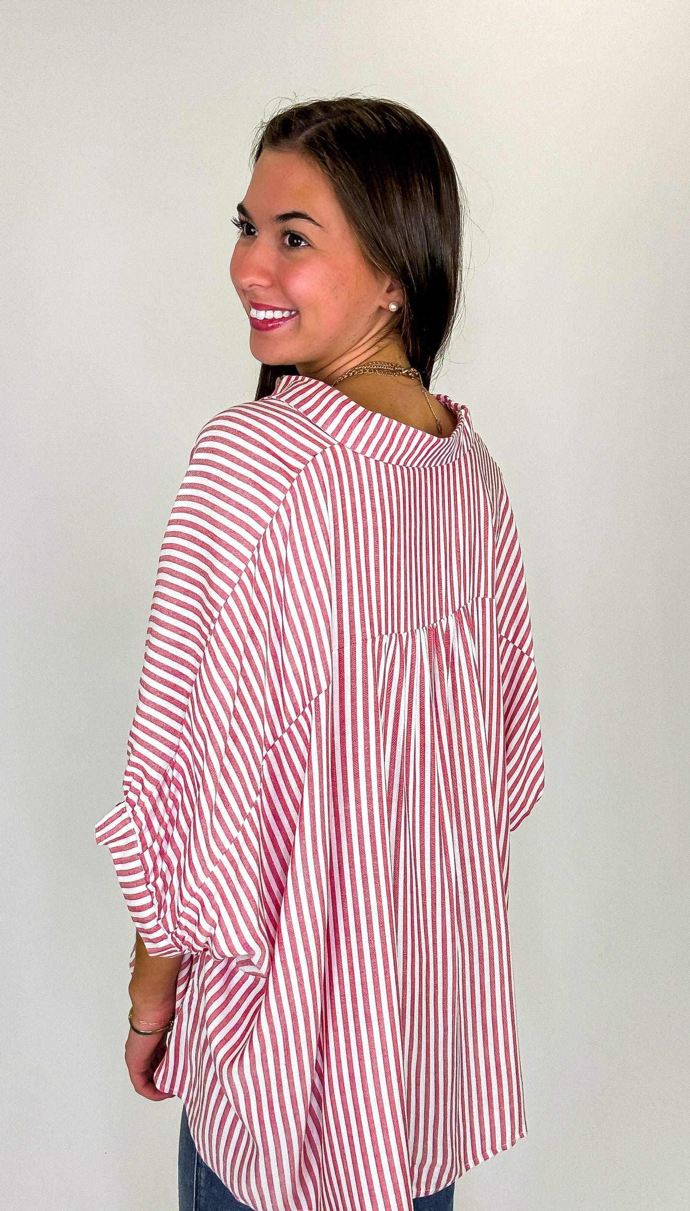 Lucky Stripes Oversized Button Up Red Stripe