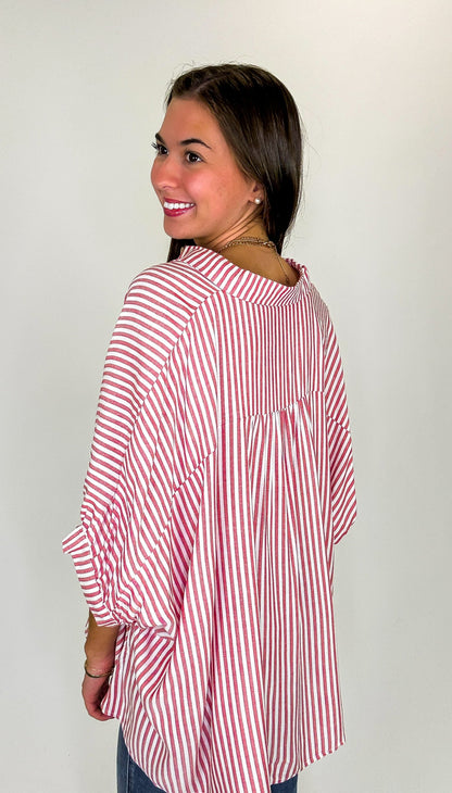 Lucky Stripes Oversized Button Up Red Stripe