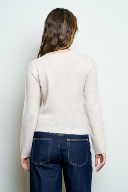 Classic Crew Neck Button Cardigan Cream