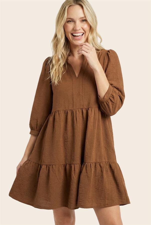 Ruffle Tiered Dress Camel