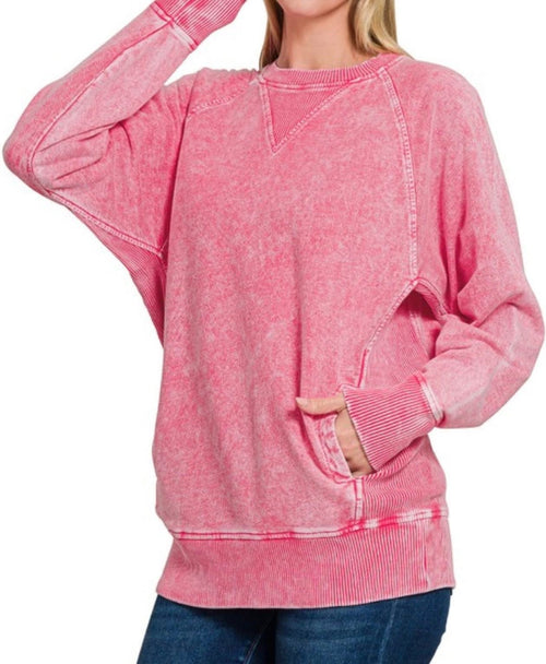 Acid Wash Pocket Sweatshirt Vintage Red