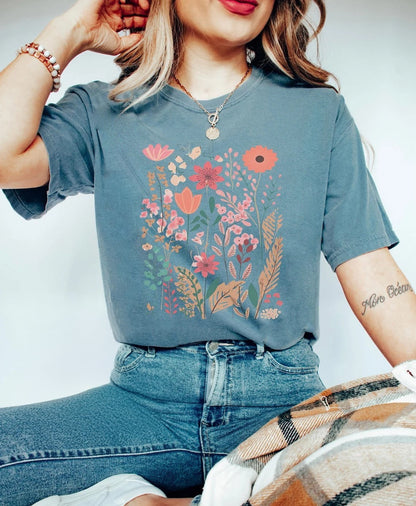 Comfort Colors Ice Blue Field Of Flowers Tee