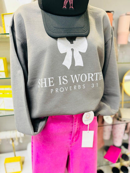 She Is Worthy Sweatshirt Charcoal