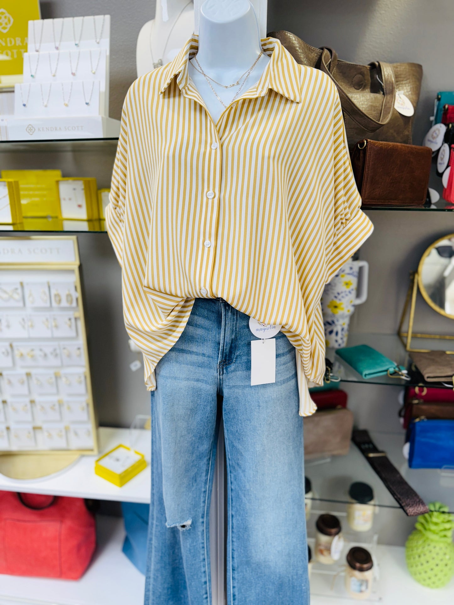 Stripe Oxford Button Down Shirt Taupe