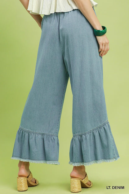UMGEE Denim Ruffle Wide Leg Pant