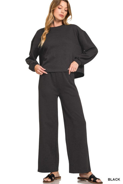 French Ribbed 2PC Set Black