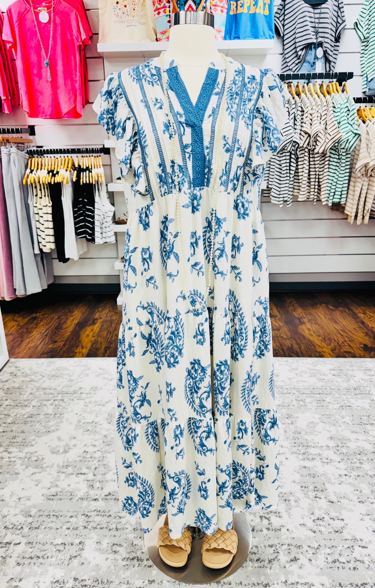 UMGEE Charlotte Paisley Midi Dress Blue Mix