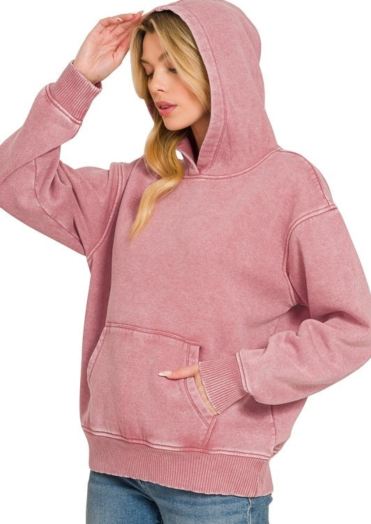 Acid Wash Hoodie Sweatshirt Winter Rose