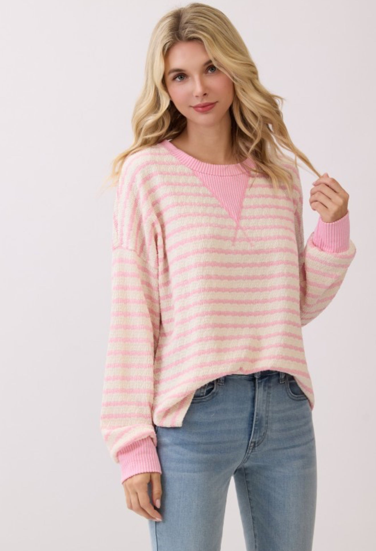 Stripe Knit Pullover Top Pink