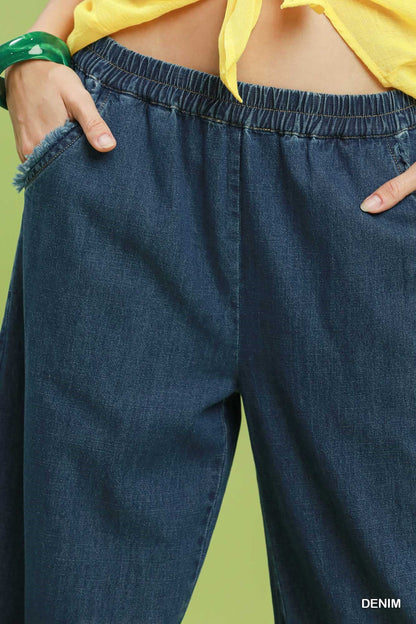 UMGEE Dark Denim Ruffle Wide Leg Pant